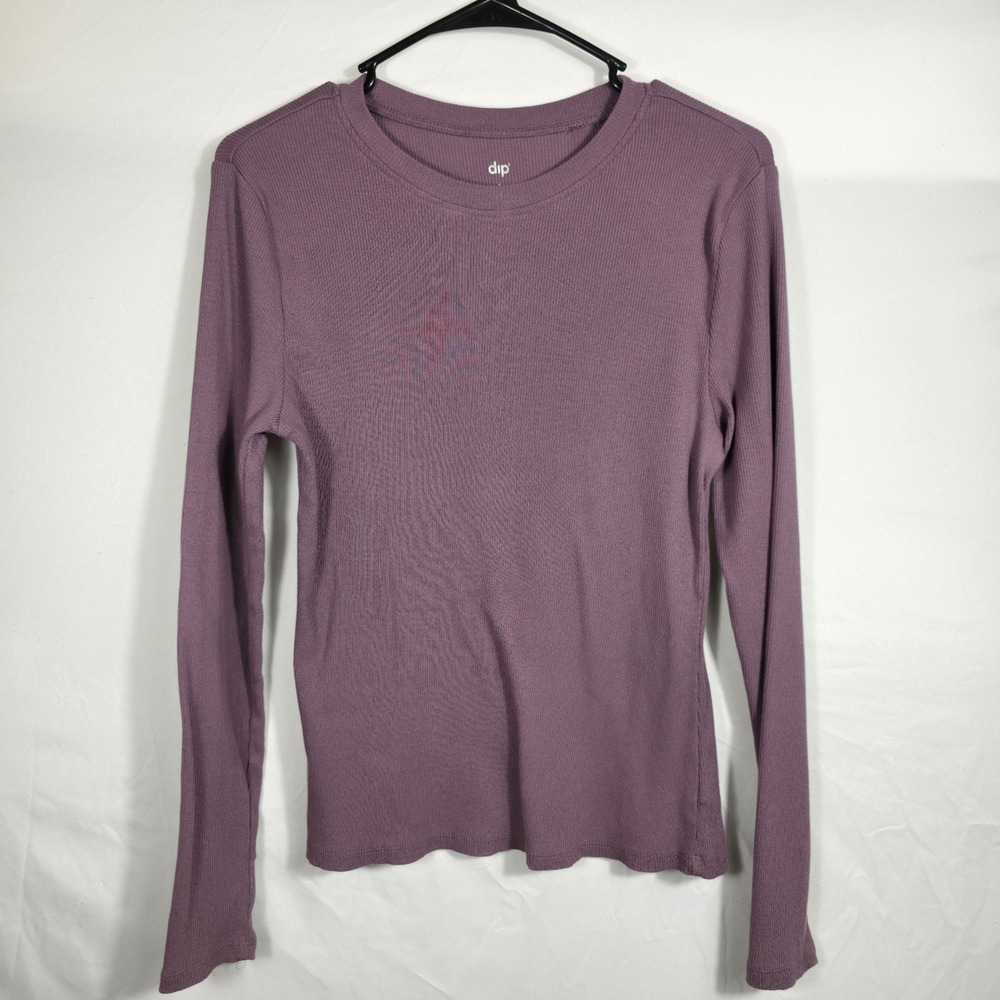 Dip Long Sleeve Top Womens Large Purple Excellent Ribbed Cotton Blend 234